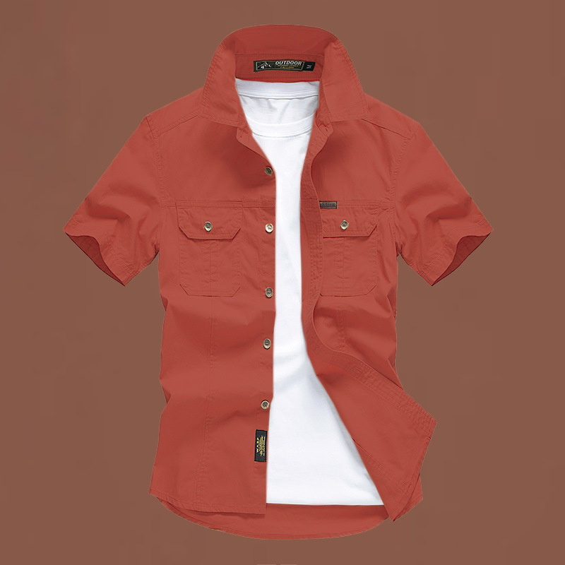 Casual suelta camisa de manga corta para hombres nueva camisa de color sólido de tamaño grande de verano de trabajo de bolsillo superior