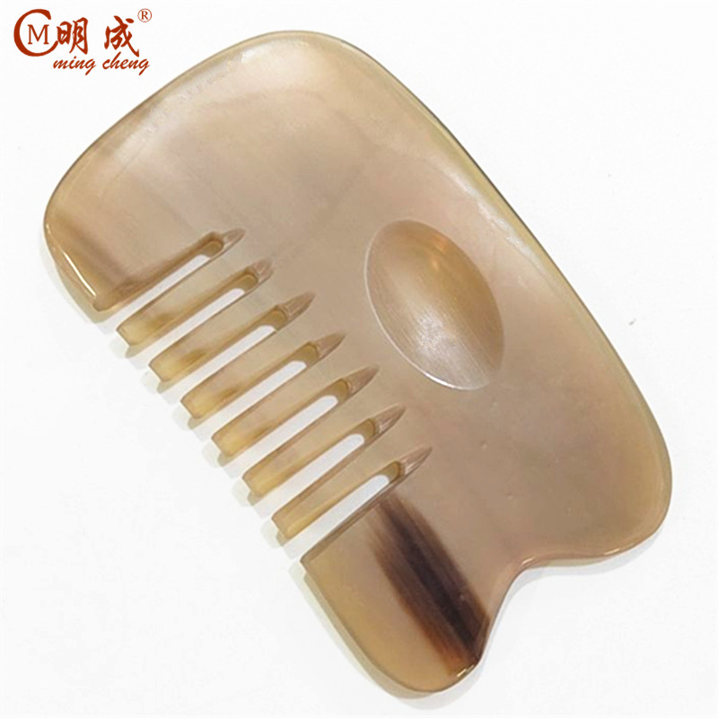 桂林明成牛角刮痧片按摩梳光亮圆润色泽通宽齿点穴美发美容经络梳