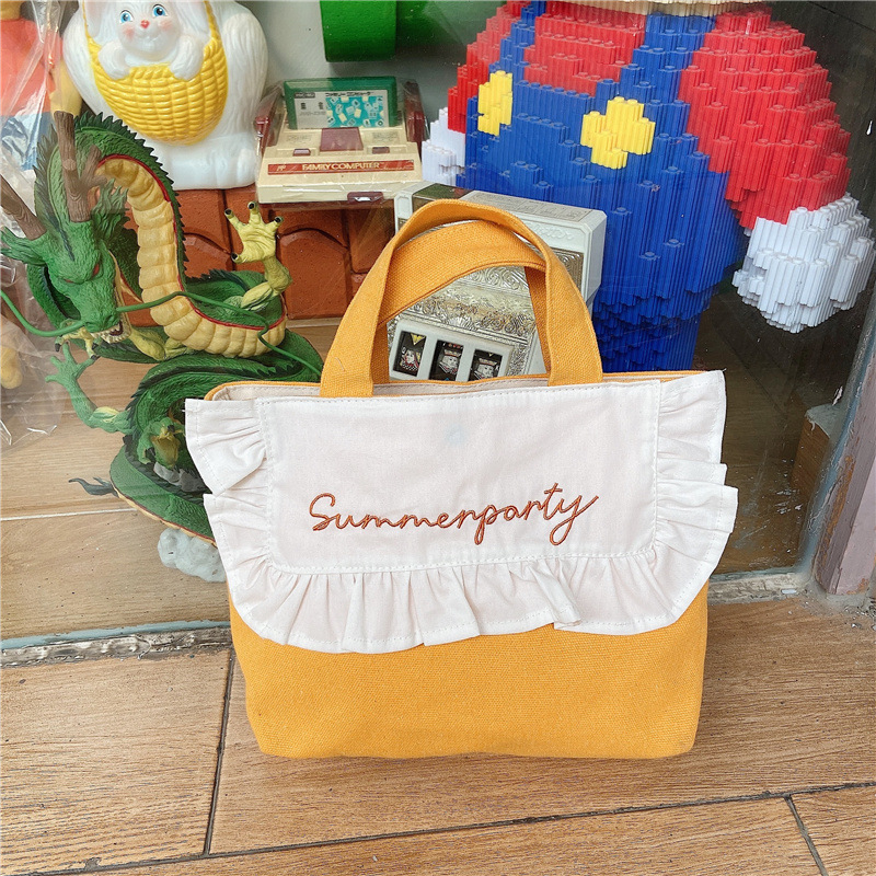 1441 Japanese and Korean chic Sweet ruffled bento Bag, Fresh embroidered hand-held small cloth bag, girl student bag wholesale undefined