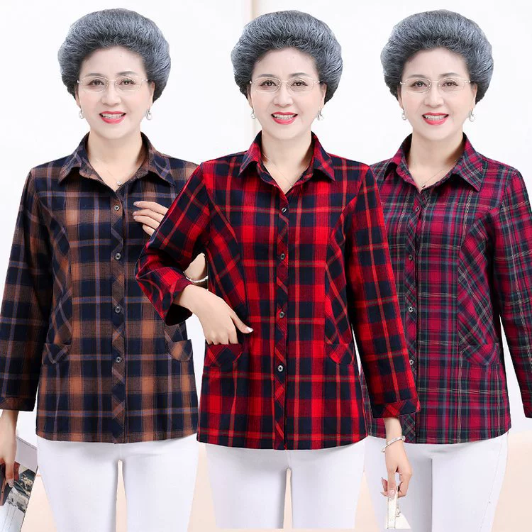 Хлопчатобумажная клетчатая рубашка с длинными рукавами мама осень новый топ куртка Весна и осень среднего возраста повседневная хлопковая рубашка