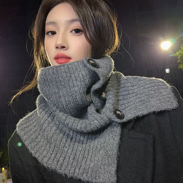 Button Scarf Women's New Winter Versatile High-end Turtleneck Scarf Fashionable Outwear Shawl Warm Scarf Pullover