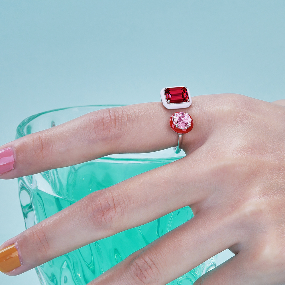 Basic Round Square Sterling Silver Plating Zircon Open Ring 1 Piece