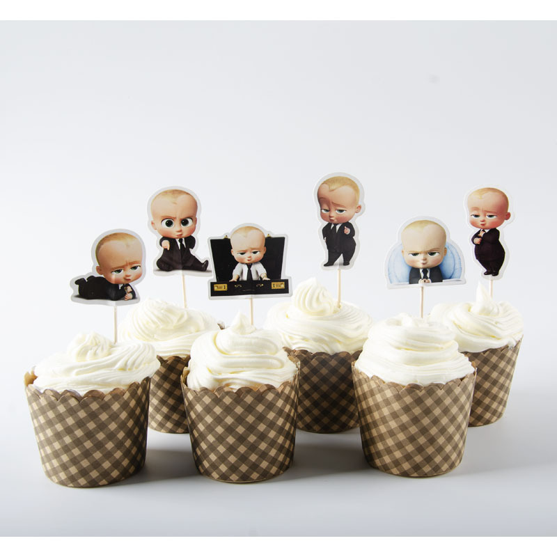 Tarjeta de palillo de dientes de papel grueso de doble cara-insertando Tarjeta de pastel de cumpleaños Decoración de Pastel de papel-insertando plug-in 24 piezas