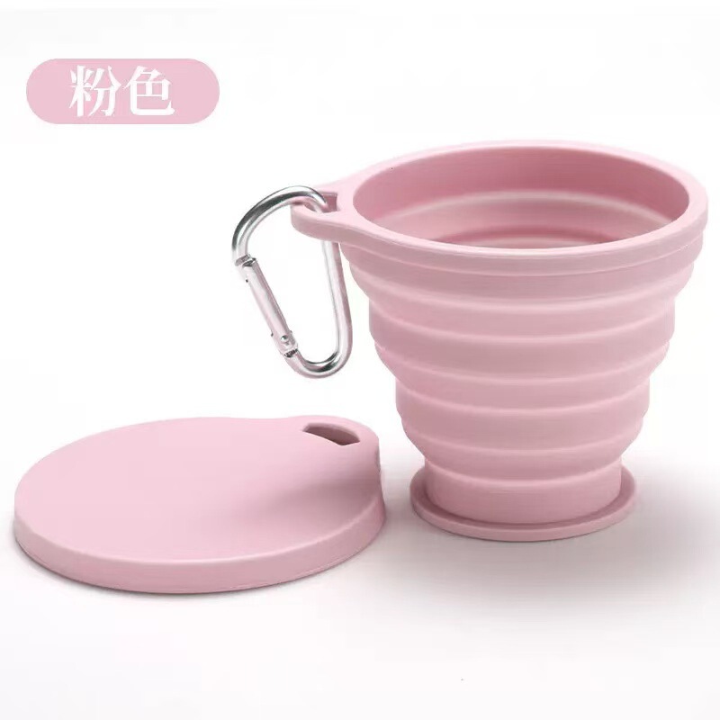新款硅胶折叠杯子便携式户外旅行环保杯水杯带盖伸缩带挂钩|undefined