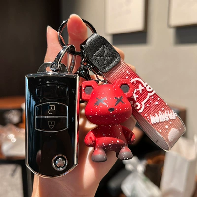 Car key bag – For Mazda 3 Star - mazda-c-folding-2-keys-single-shell-black-red-violent-bear-pendant