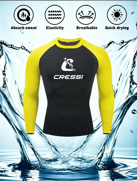 Men's Quick-Drying Swimsuit Long-Sleeved Sun Protection Tight-Fitting Swimming Top Breathable Elastic Fitness Sports T-Shirt