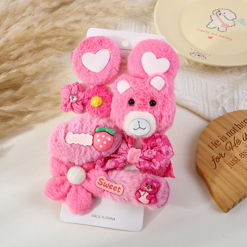 Otoño y invierno dibujos animados adorables clips para el cabello para niños dulce viento arco conejo conjunto de ocho piezas frangeas rotas clips para el cabello