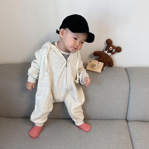 ins autumn and winter Korean style baby style zipper hooded cotton long-sleeved one-piece sweatshirt for men and women baby wrap clothes