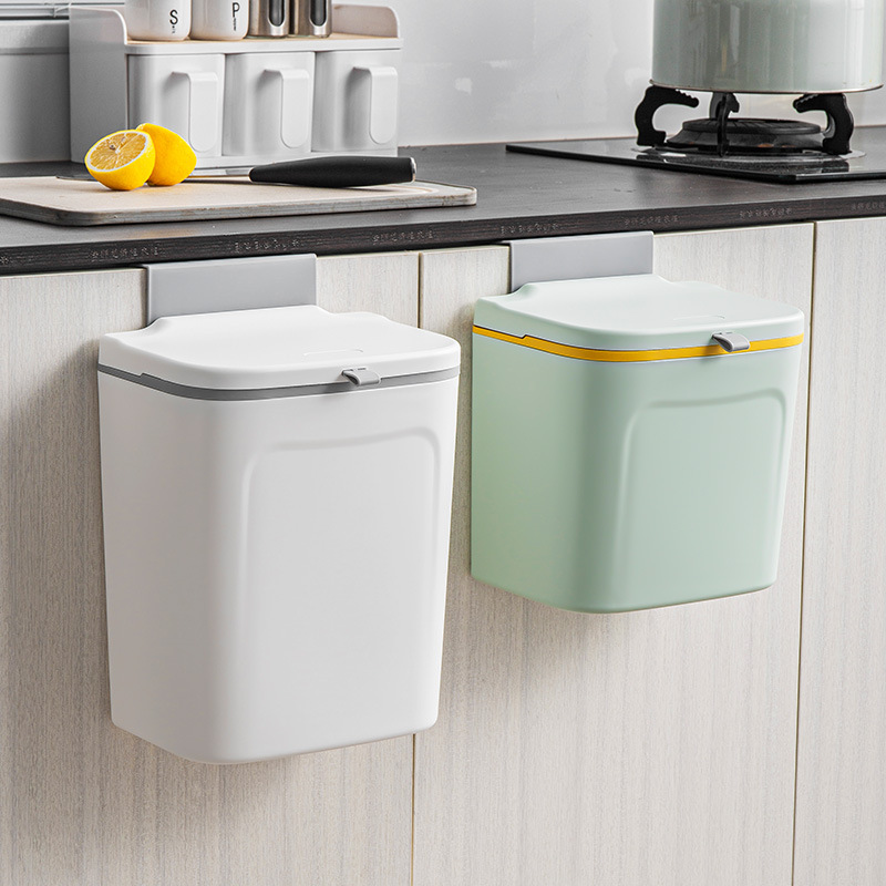 Plastic Wall-Mounted Trash Can with Lid for Bathroom, Kitchen, Cabinet Door, Hanging in Narrow Gaps, Household Use, No-Drill Storage Plastic Wall-Mounted Trash Can with Lid for Bathroom, Kitchen, Cabinet Door, Hanging in Narrow Gaps, Household Use, No-Drill Storage