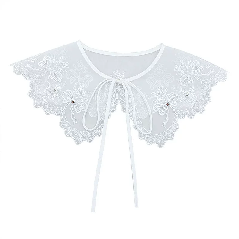 (Cross-border trading), white thin false collar, cloak, with embroidery