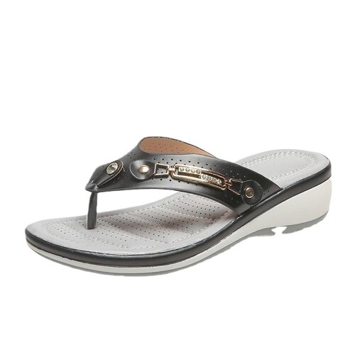 Independent station metal buckle beach sandals for women, summer wedge, fashionable casual, breathable flat sandals for women