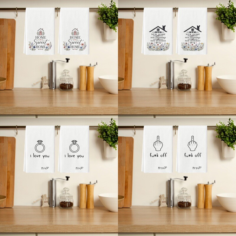 Black and white line finger print dish towel, house wildflower dish towel, home kitchen cleaning dish towel