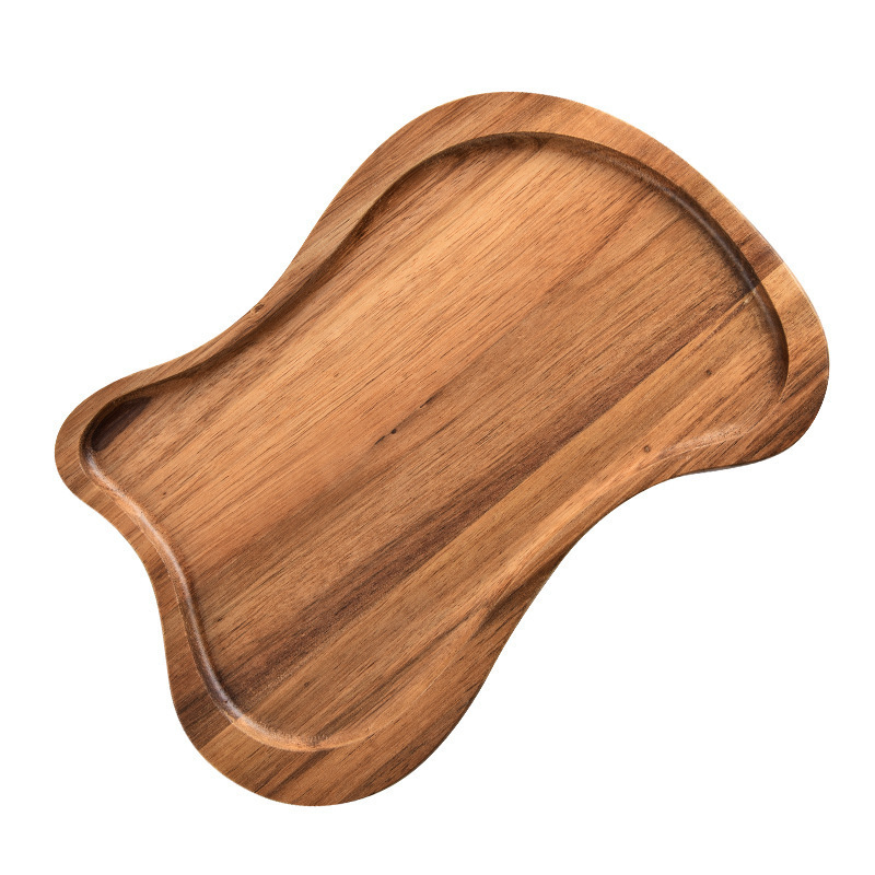 Acacia madera rectangular dividida en tres placas de madera de madera creativa taza de té de bocadillos de madera bandeja de madera de café
