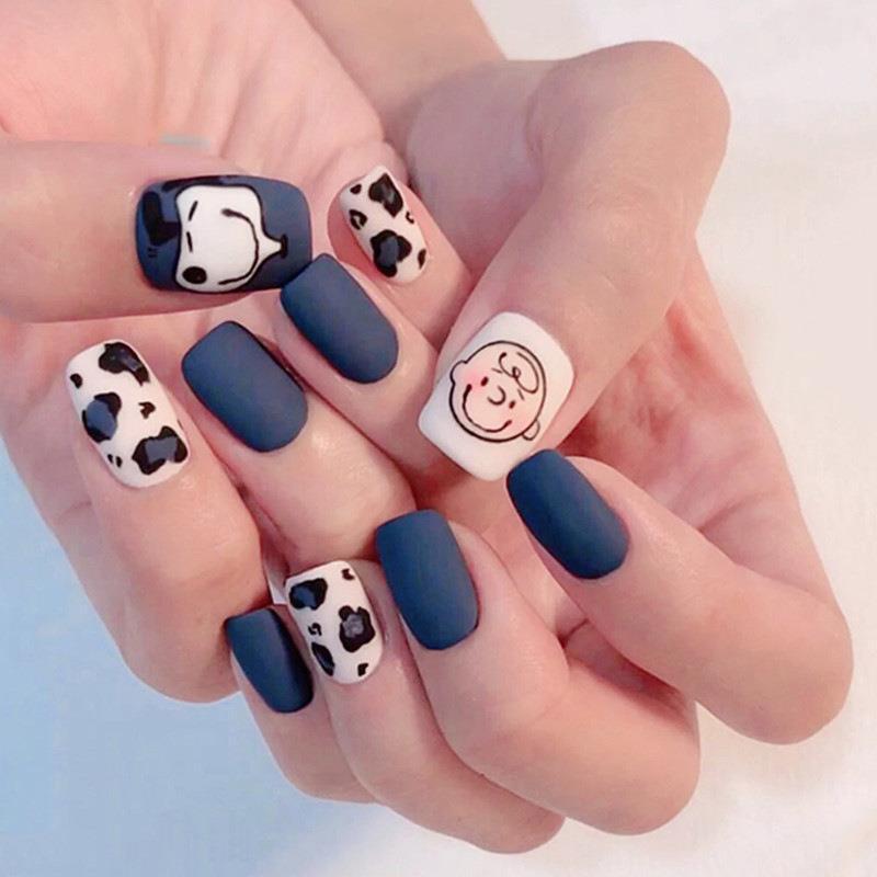 Short Style Matte Snoopy Press-On Nails Nail Stickers Finished Product Wholesale Fake Nails Nail Tips Ins Style Print