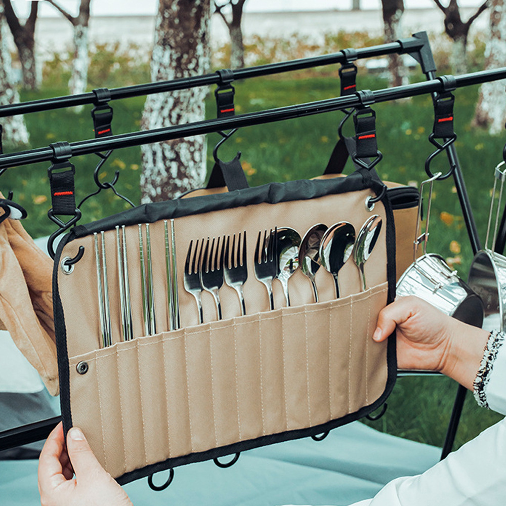 Bolsa portátil de almacenamiento de cubiertos al aire libre bolsa de colgar cubiertos de acero inoxidable bolsa de viaje bolsa de almacenamiento de cocina bolsa de acampamento