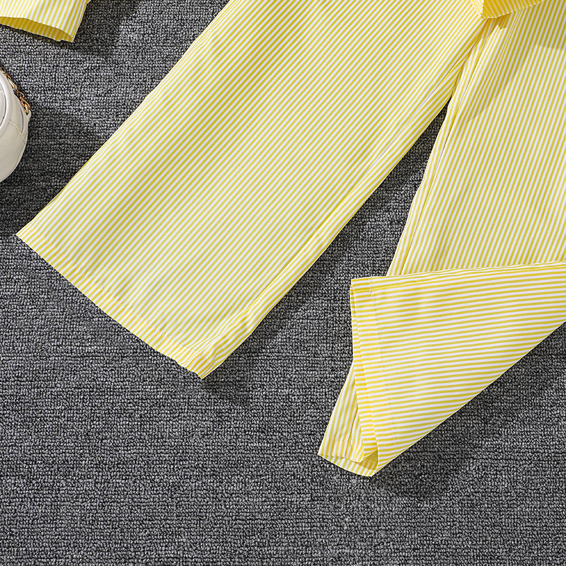 Zhongda Jesienna odzież dziecięca Nowa modna koszula w paski z długim rękawem i spodniami dziewczęcy zestaw_voghion.com