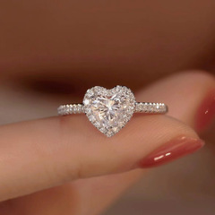 Alibaba.com European and American Silver-plated Jewelry Simulated Diamond Heart-shaped Ring for Women Micro-set Gemstone Ring Cross-border Supply Wholesale