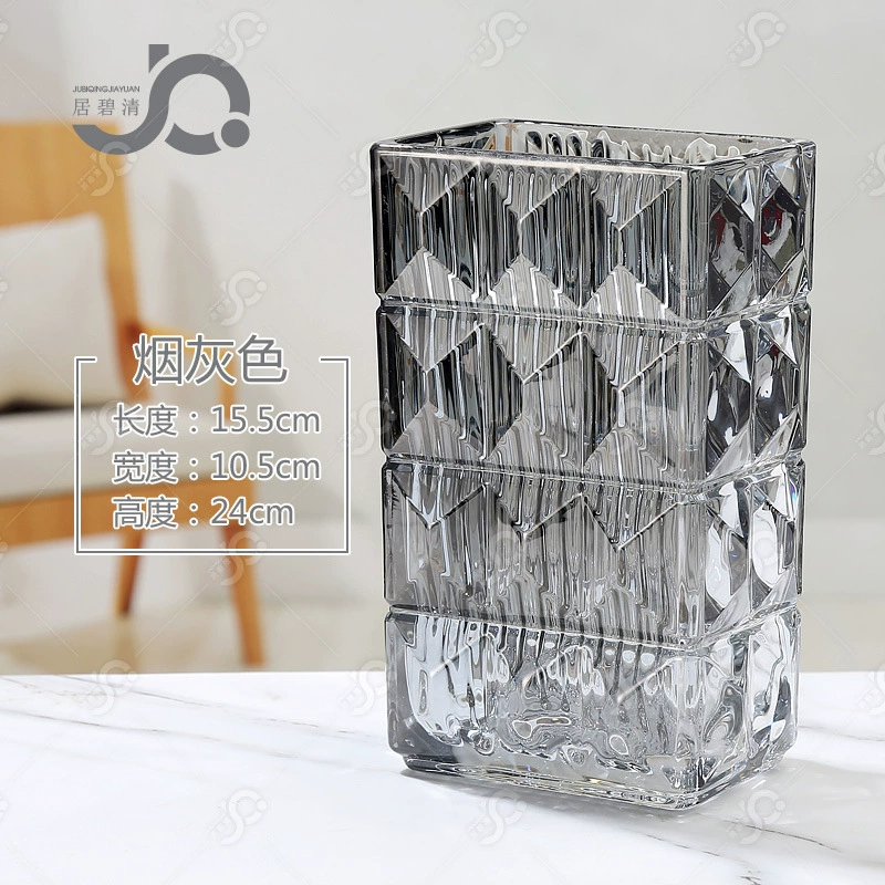 Glass Vase Rousseau Series, European-style Luxury, Black & Red Accent, 21×17.5×31.5 cm