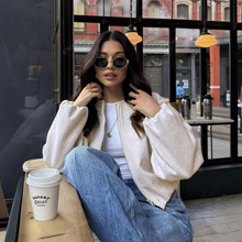 ZT7560 现货跨境女装2025秋冬欧美时尚圆领仿呢料短款毛呢外套