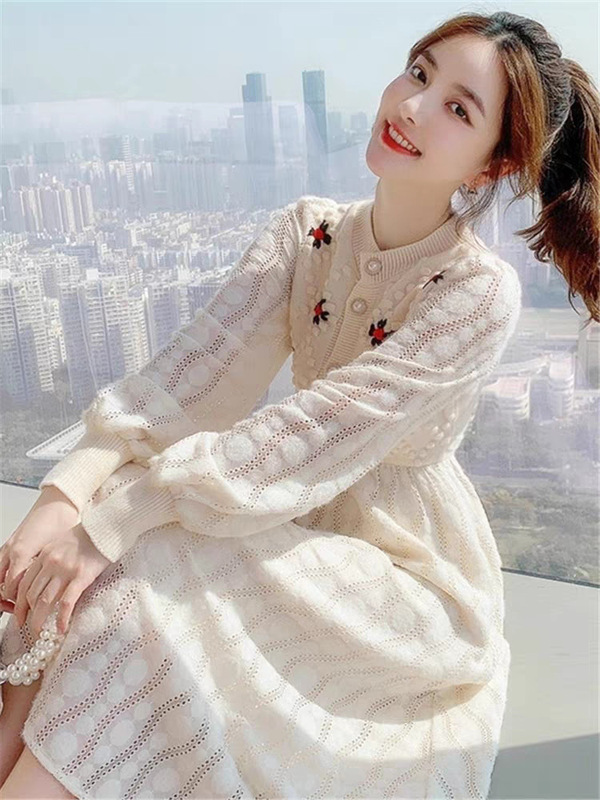 秋季新款法式温柔风裙子高级感精致绝美减龄收腰显瘦针织连衣裙|undefined