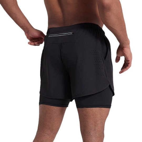 Running Shorts Men's Professional Marathon Track and Field Three-point Pants with Lined Double-layer Pants Sports Fitness Mobile Phone