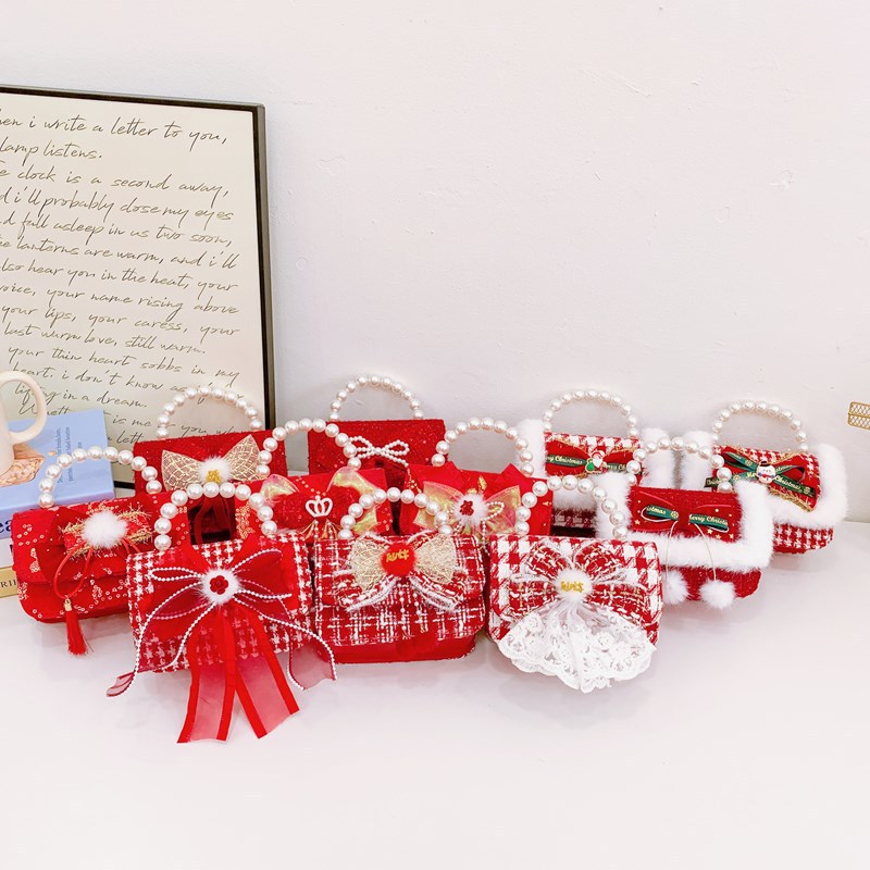 Nuevo arco flotante bolso de niños, bolso de mano de princesa red, bolso de cambio de perlas de moda fragante