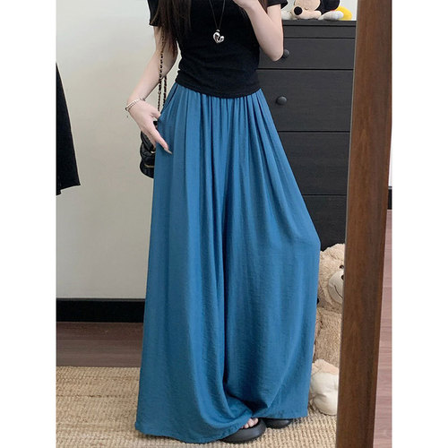 Korean style lazy fashion solid color loose waist casual pants for women summer high waist loose straight tube slim wide leg pants 