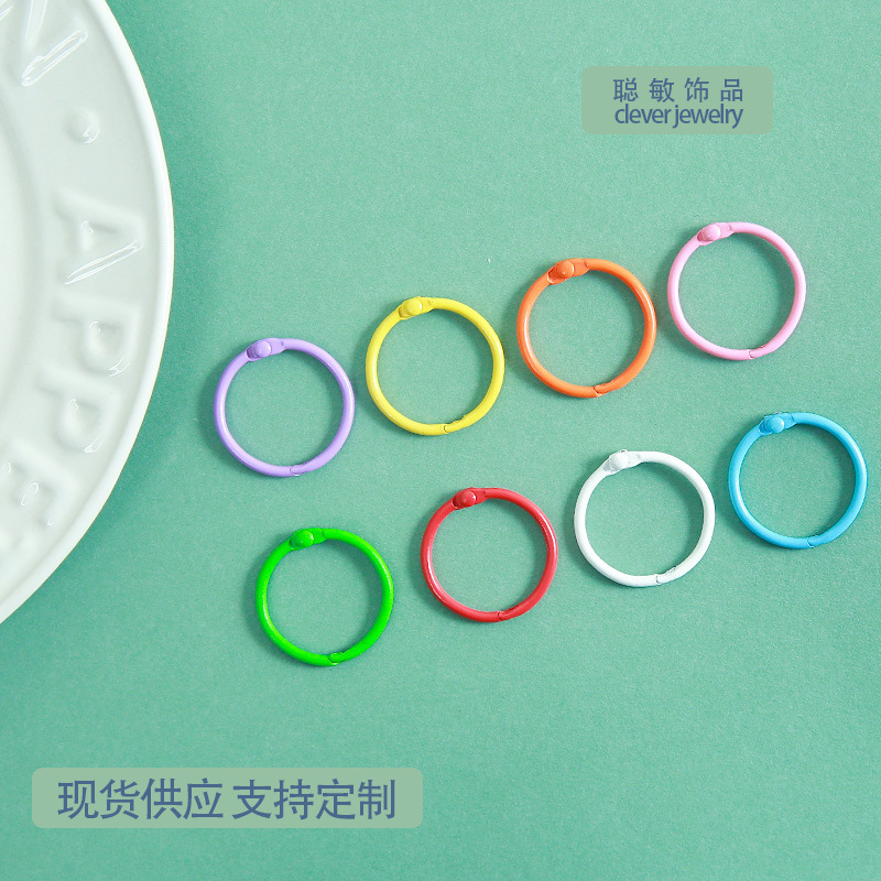 Colorful 3cm Zinc Alloy Painted Keychain Rings, Handmade DIY Jewelry Materials, Bead Pendant, Wholesale in Stock