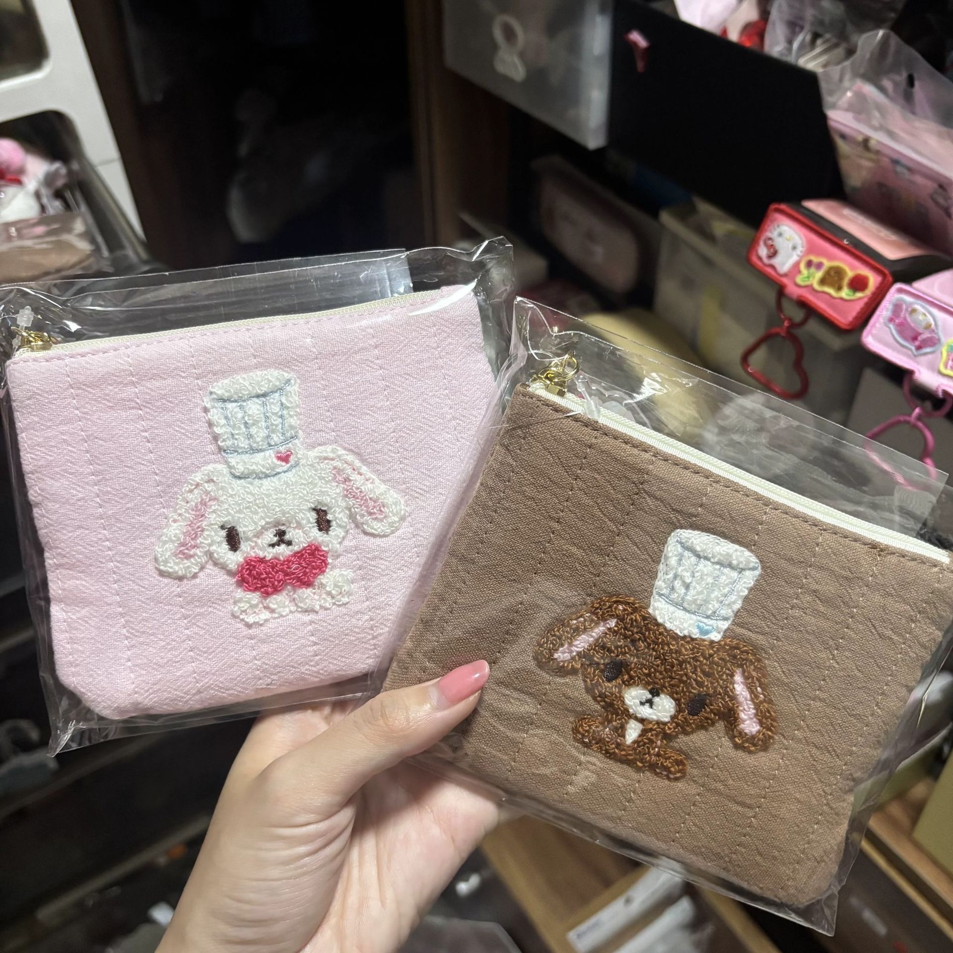 Japanese Sanrio cute cartoon dessert rabbit caramel rabbit tissue storage bag cotton bag flat bag item storage bag