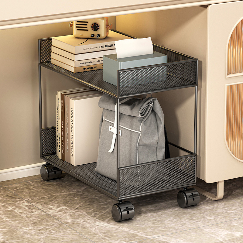 Movable School Bag Rack under the Table Storage Basket Home Storage Desk Storage Wheeled Trolley Bookshelf Storage Iron Art