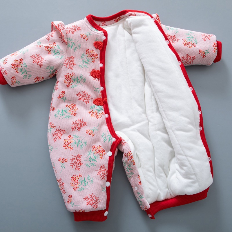 Ropa de invierno de Bebé Ropa de una pieza engrosada estilo chino Tang traje festivo Año Nuevo saludo ropa bebé niña engrosada ropa de algodón acolchado ropa de Año Nuevo
