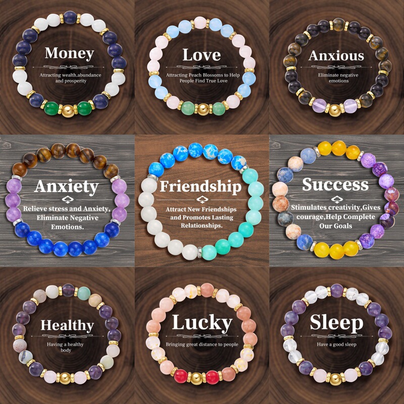 Cross-border European and American jewelry natural stone geometric beaded bracelet 8mm healing natural stone love elastic beaded bracelet