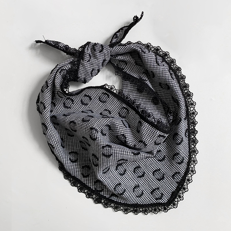 Bufanda triangular babero femenino retro turbante verano femenino encaje pastoral lunares estampado bufanda de seda bufanda de moda
