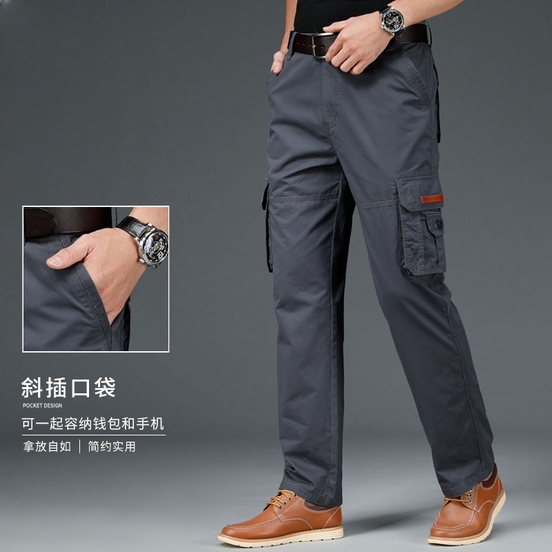 Wrangler Pure Cotton Casual Pants Men's Multi-Pocket Cargo Pants Spring and Summer Loose Straight Long Pants Elastic Waist Trendy