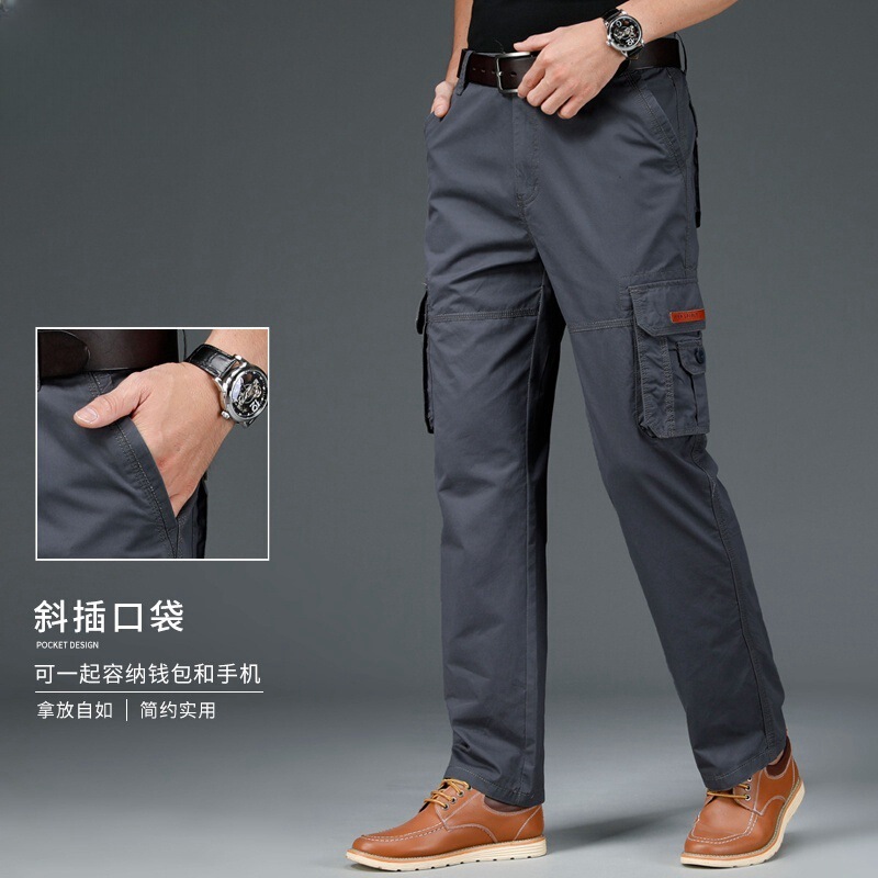 Wrangler Pure Cotton Casual Pants Men's Multi-Pocket Cargo Pants Spring and Summer Loose Straight Long Pants Elastic Waist Trendy