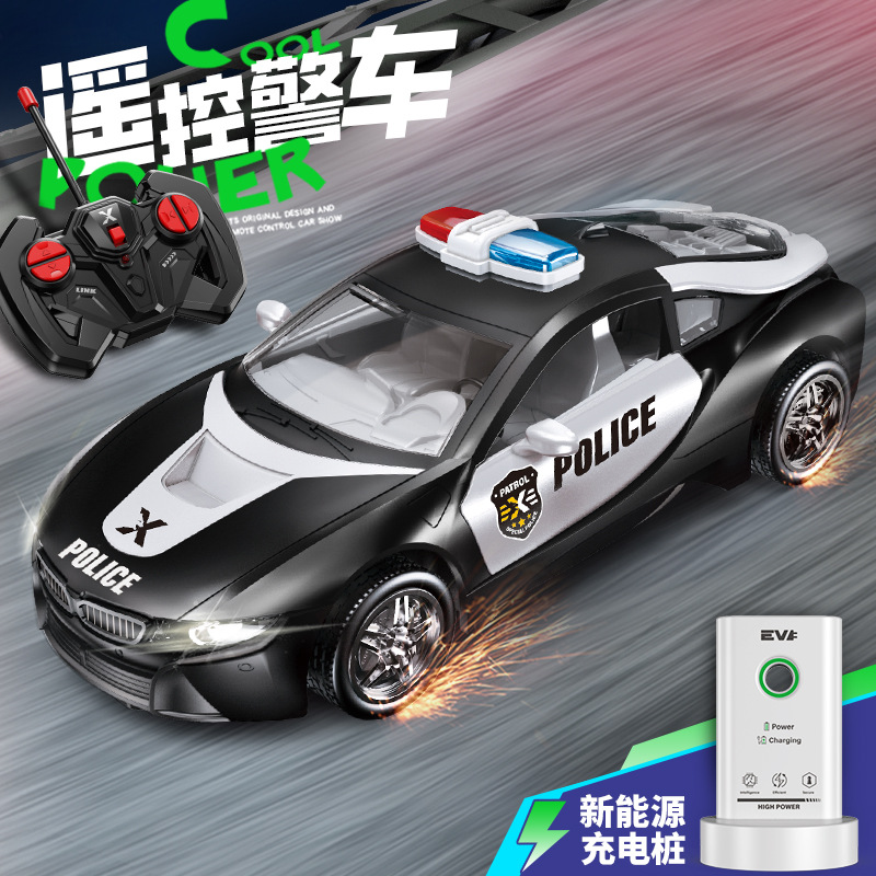 1:18 coche de policía de control remoto recargable eléctrico doble luz puede abrir la puerta de carreras de 6 - 12 años juguetes