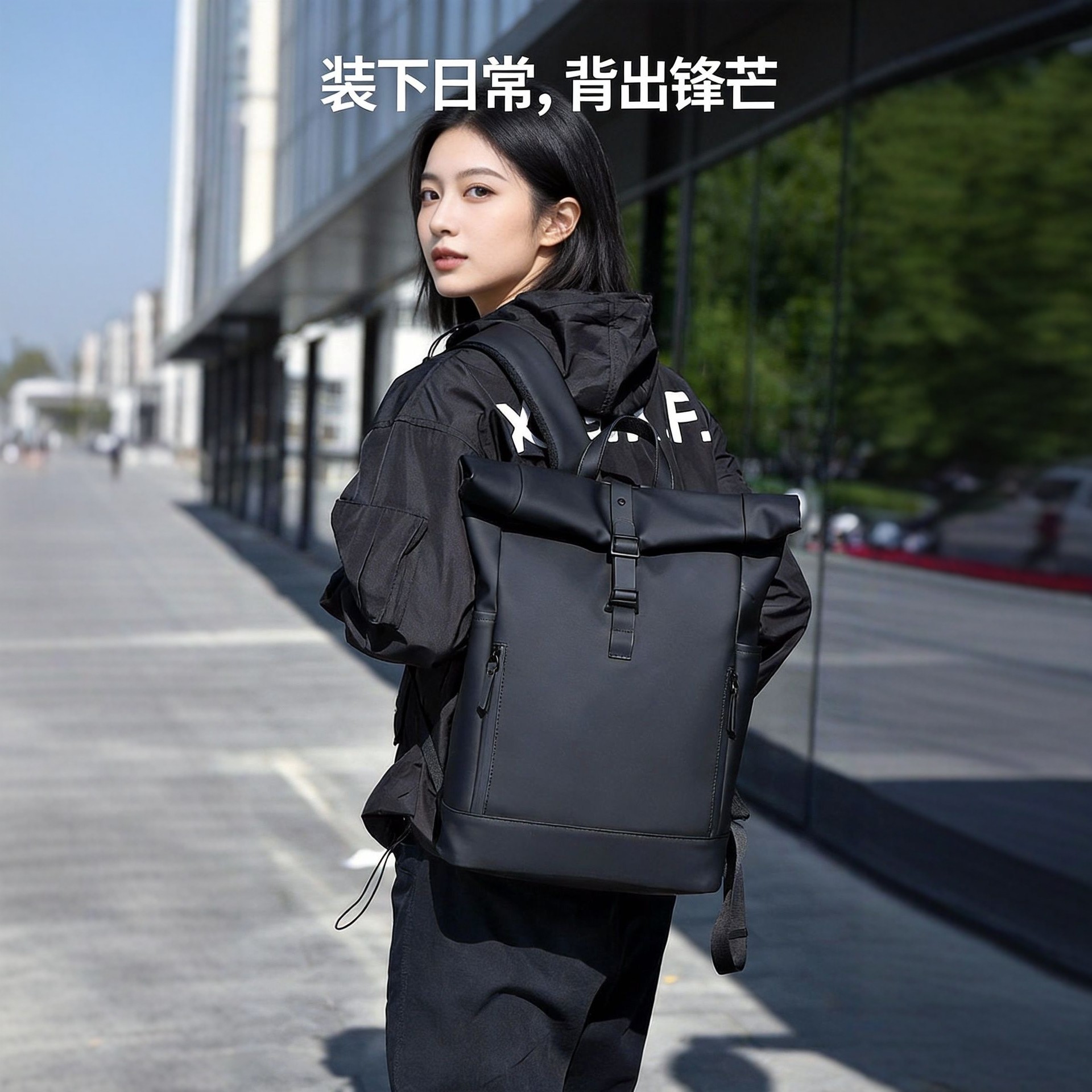 Folding Backpack for Men, Roll-Top Outdoor Waterproof Computer Backpack for Work, Commuting, Travel, Large Capacity Student School Bag for Women