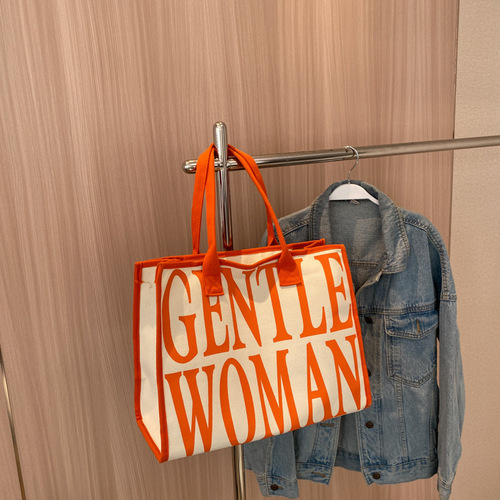 Baby and Mother Bag Large Capacity Mummy Bag Fashion Alphabet Mother Bag Handbag for Work Commute Canvas Lady Shoulder Bag