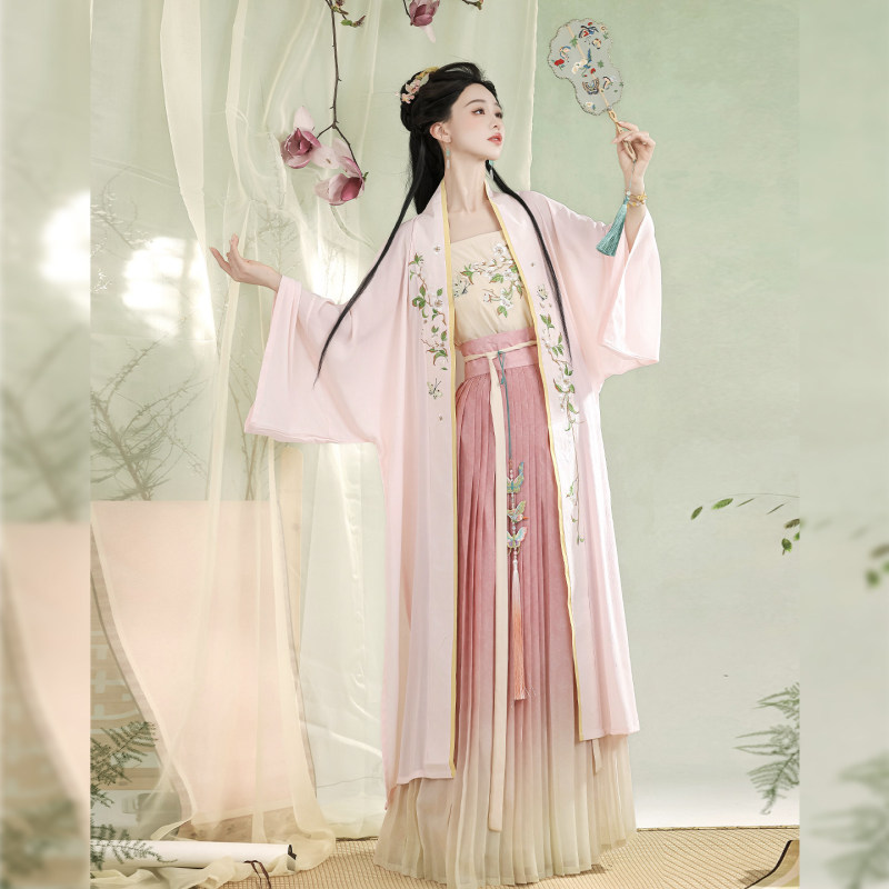 Zhuyutang Pear Blossom Rain Ming-Style Summer Hanfu for Women 2026 New Model Embroidered Cross-Over One-Piece Pleated Skirt Daily Wear