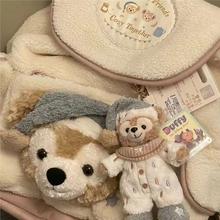 卡通达菲双肩包可爱新款毛绒图案书包大容量百搭学生背包毛絨