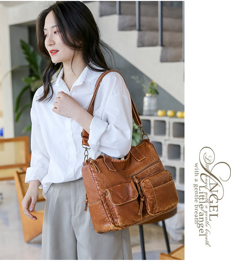 Pu Leather Material Solid Color Pattern Women's Pu Leather Solid Color Vintage Style Square Zipper Crossbody Bag