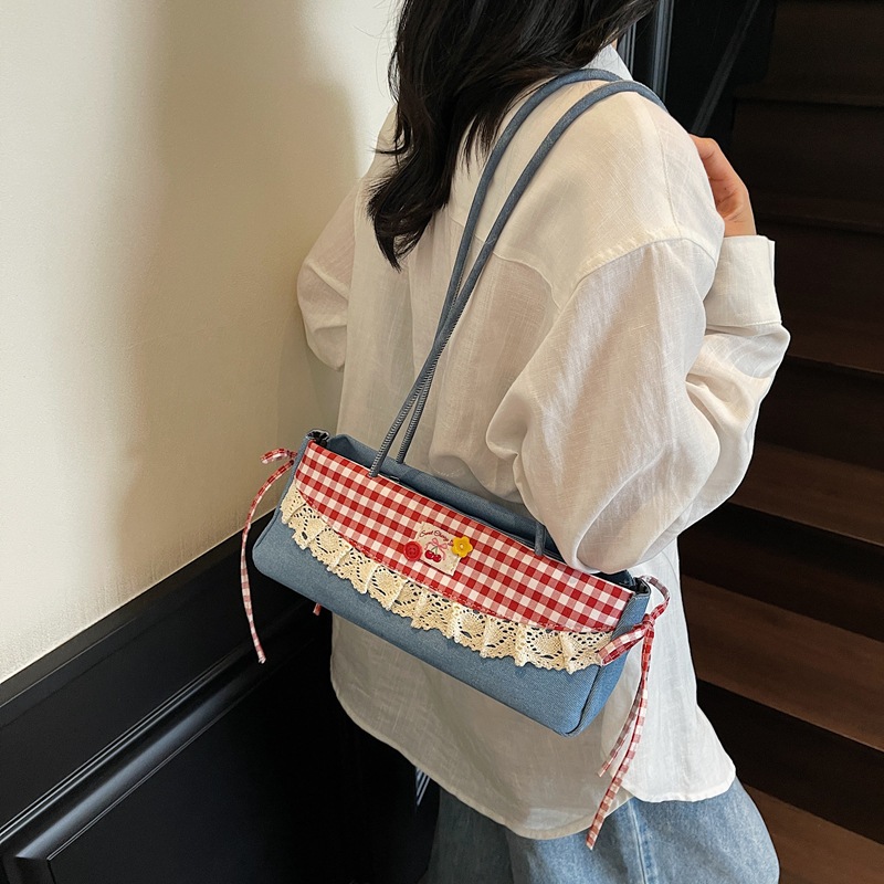 Bolso de axila de moda coreana 2025 verano nuevo bolso femenino lindo lazo bolso de hombro de encaje
