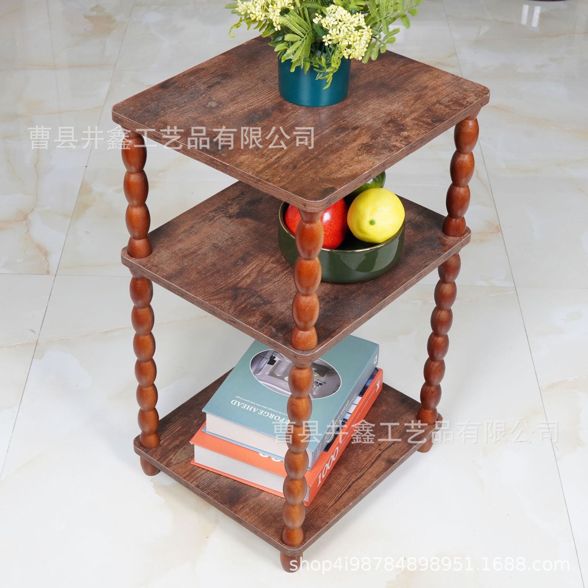 Retro Multi-Layer Solid Wood Storage Rack Floor-Standing Small Wooden Storage Rack Living Room Sofa Side Wooden Small Tea Table