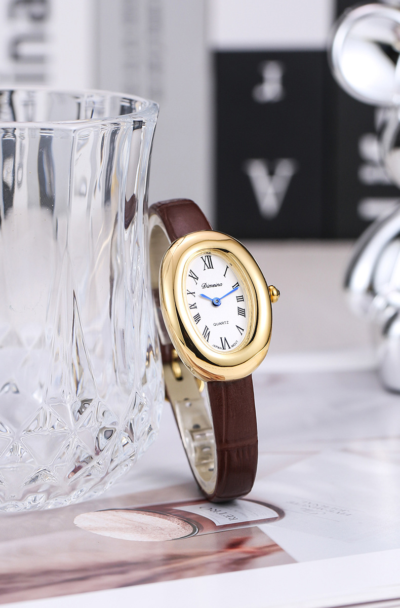 26g Weight Tempered Glass Mirror Material Genuine Leather Strap Material Watch Classification Pointer Display Type Buckle Buckle Style Oval Dial Shape Holiday, Daily Occasion Quartz Movement Solid Color Pattern All Seasons Season Women's Gender Vacation, Simple Style Style Vacation Simple Style Solid Color Buckle Quartz Watch Women's Watches 14