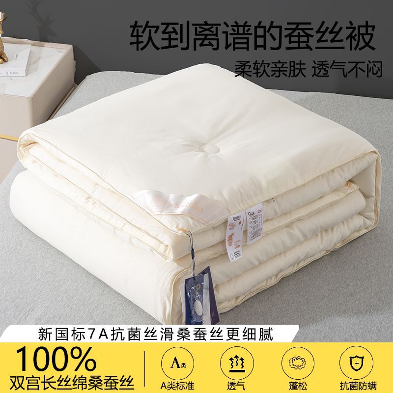 Premium Silk Quilt 100% Mulberry Silk Spring and Autumn Quilt Core Thin Air-Conditioned Summer Cool Quilt Winter Thickeneded Warm Quilt