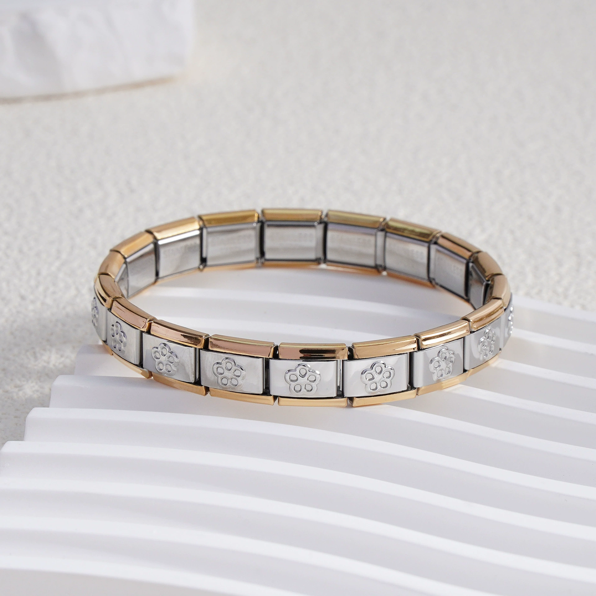 stainless steel bracelet, removable elastic link watch strap, italian european style, assorted charms