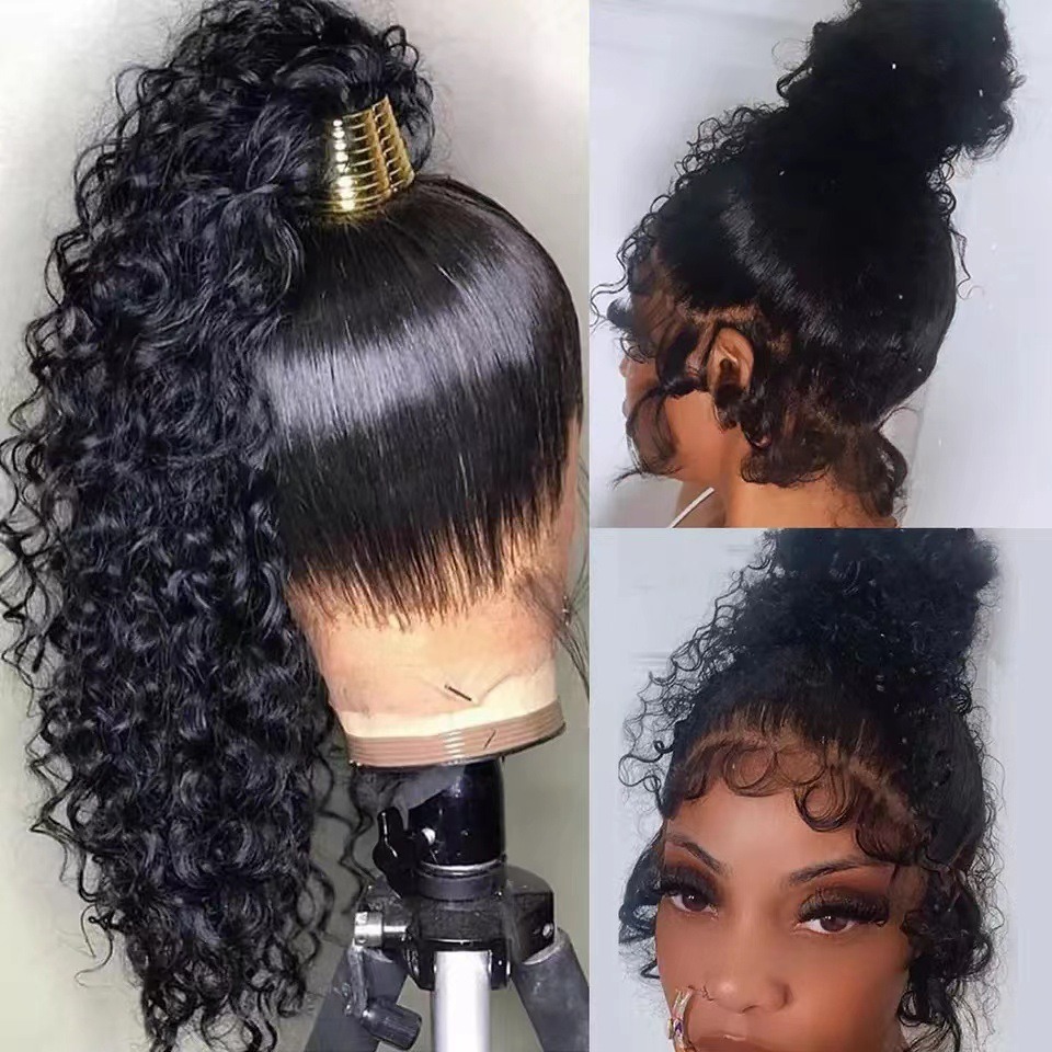 Fashion Decorative African Curly Wig Front Lace Long Curly Hair Synthetic Full Head Cover Natural And Realistic Wigs_voghion.com