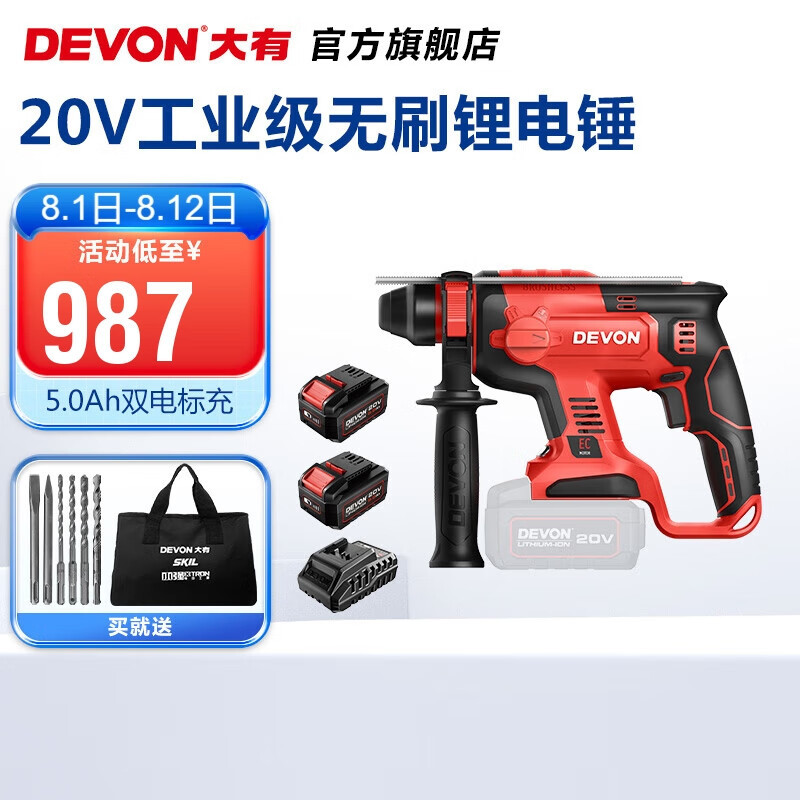 Lithium (Devon) 20V martillo multifuncional sin escobillas DRH hormigón de grado industrial perforación de perforación de martillo