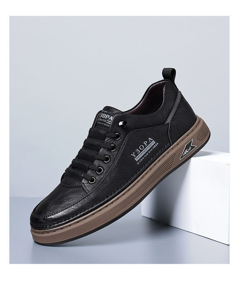 Giày da nam sneaker cổ thấp đế bằng, da bò thật phối chỉ khâu, phong cách Hàn Quốc thanh lịch — PZ7773 màu be, PZ7773 màu nâu, PZ7773 màu trắng, PZ7773 màu đen chi tiết 17