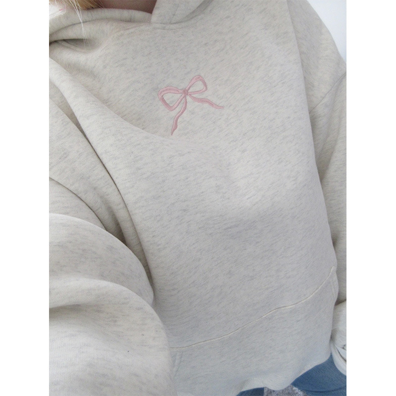 2024 New Cotton American Retro Trendy Simple Floral Letter Bow Pattern Gray Pullover Sweatshirt Top 2024 New Cotton American Retro Trendy Simple Floral Letter Bow Pattern Gray Pullover Sweatshirt Top